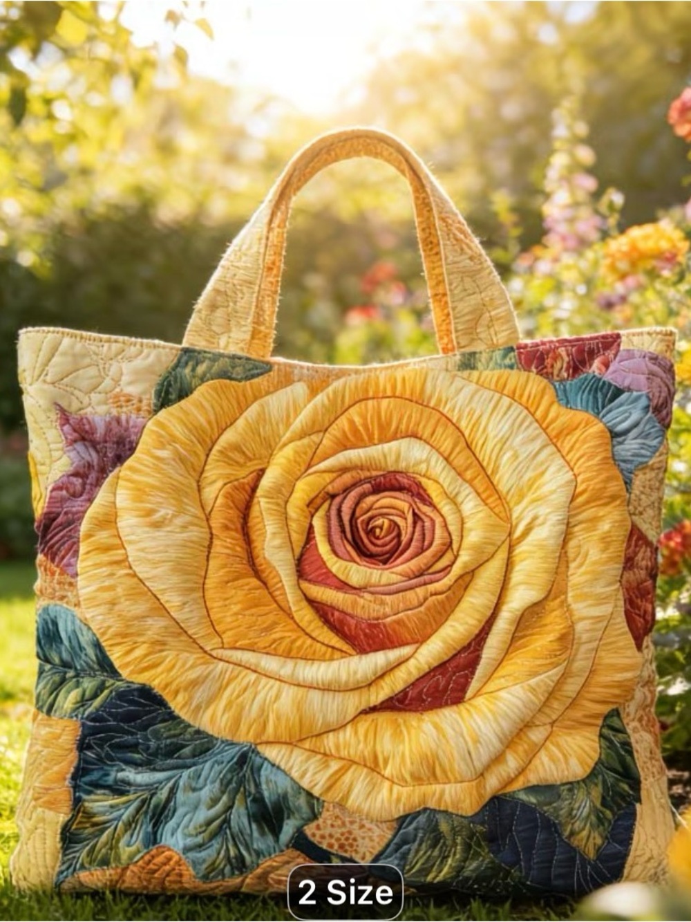 Quilted Yellow Rose Tote Bag - Floral Patchwork Handbag
